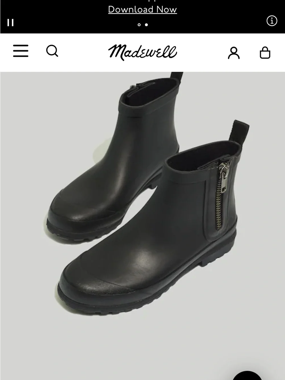 Madewell Matte Black Chelsea Zip Rain Booties